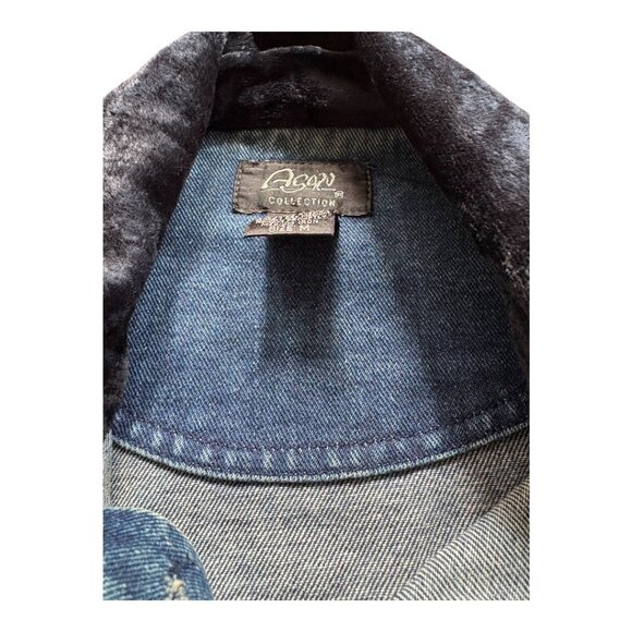 VINTAGE AGAPO DENIM JACKET FUNKY CHIC WITH RIBBON TRIM GROMMET BUTTONS SIZE M - Picture 4 of 10